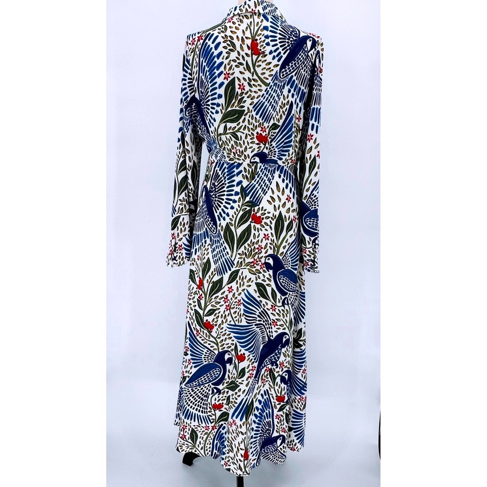 Farm Rio NWT Off-White Macaw Flight Maxi Dress Tropical Bird Print Long Sleeve L - Picture 4 of 16